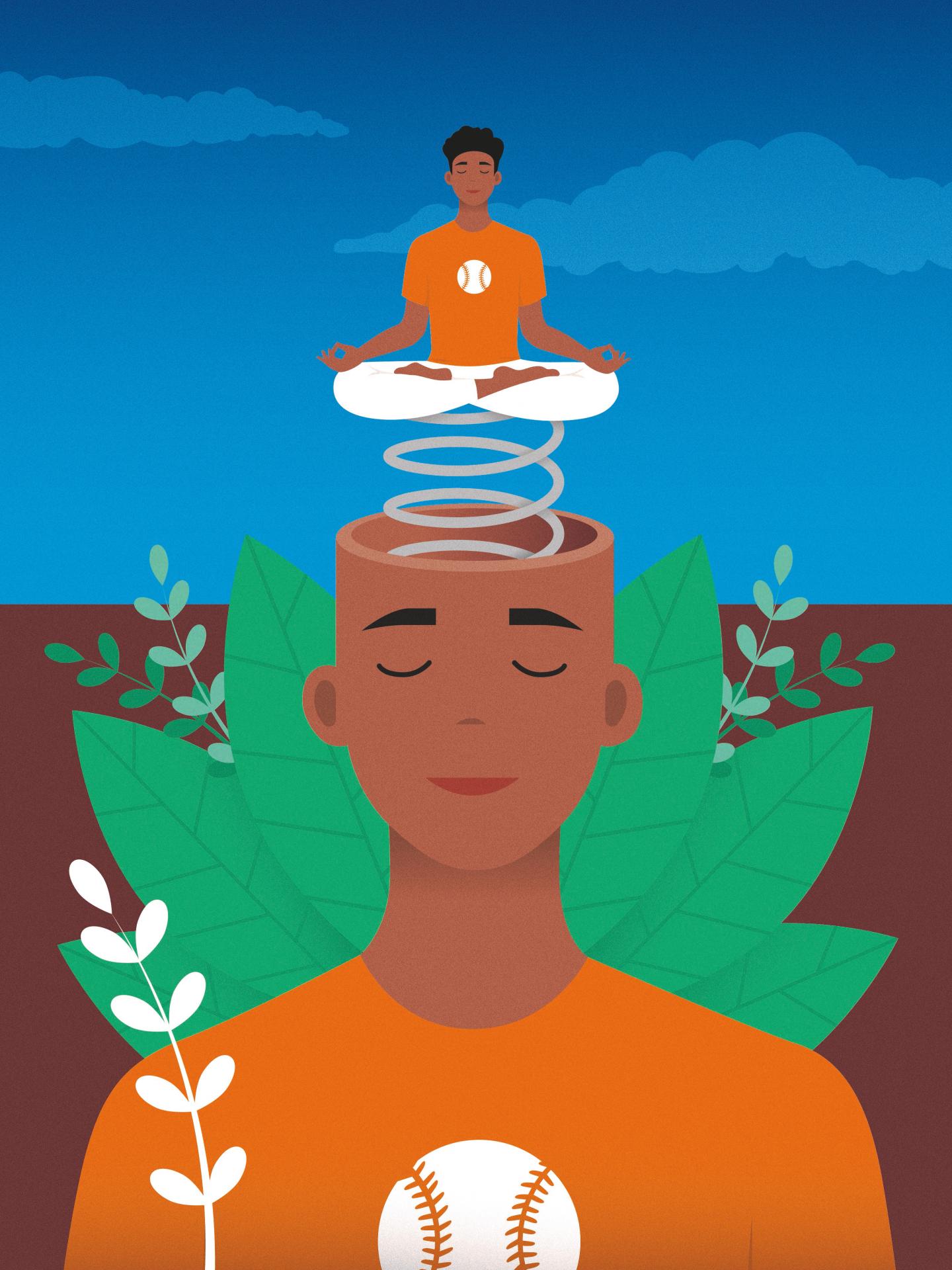 Illustratie figuur zweeft boven groot hoofd