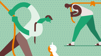 Illustratie figuren trekken aan touw