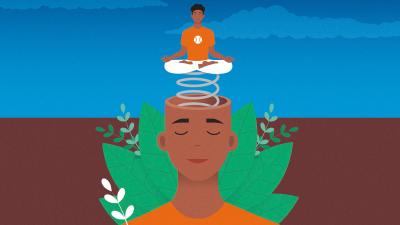 Illustratie figuur zweeft boven groot hoofd