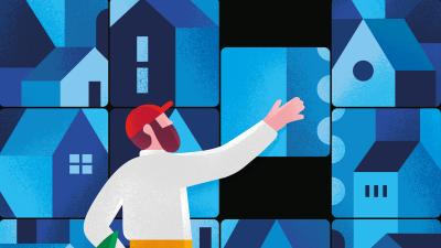 Man verschuift vlakken - illustratie Lobke van Aar