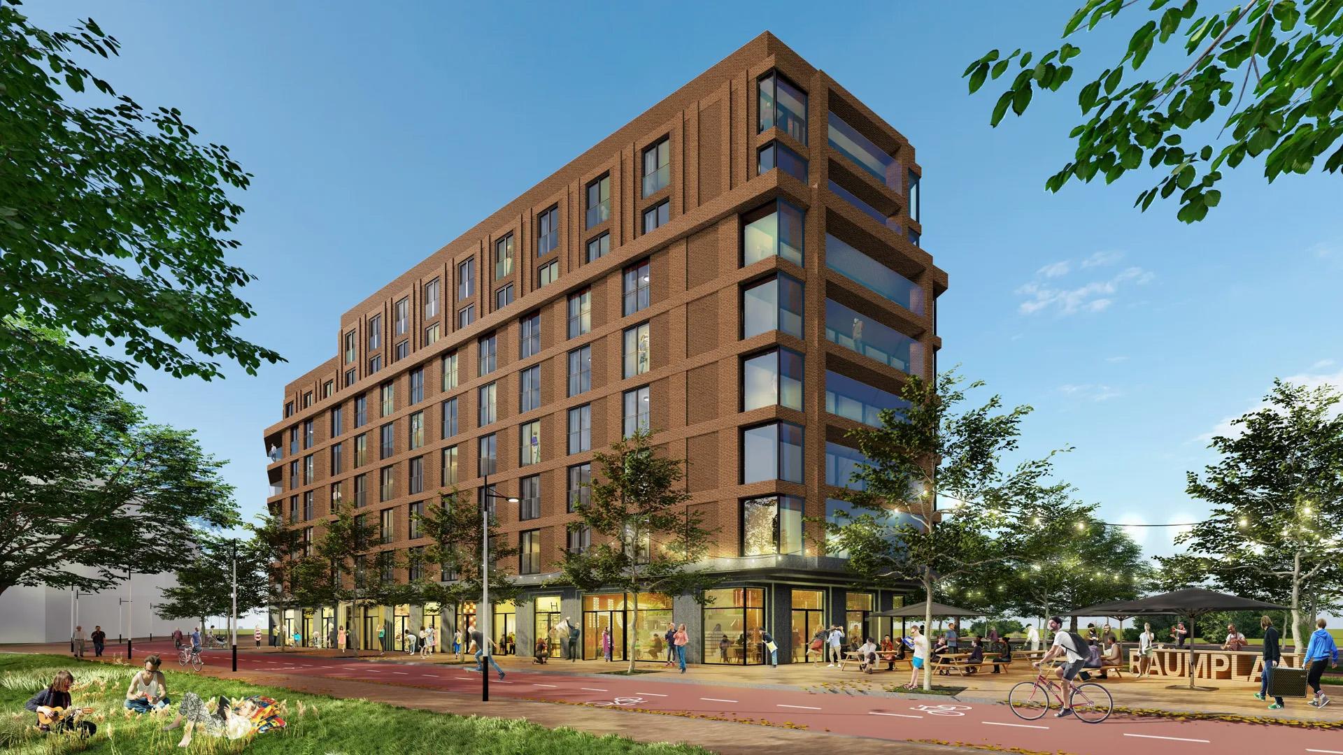 Artist impression - nieuwe studentencomplex HOTA van Hogeschool voor de Kunsten Utrecht 