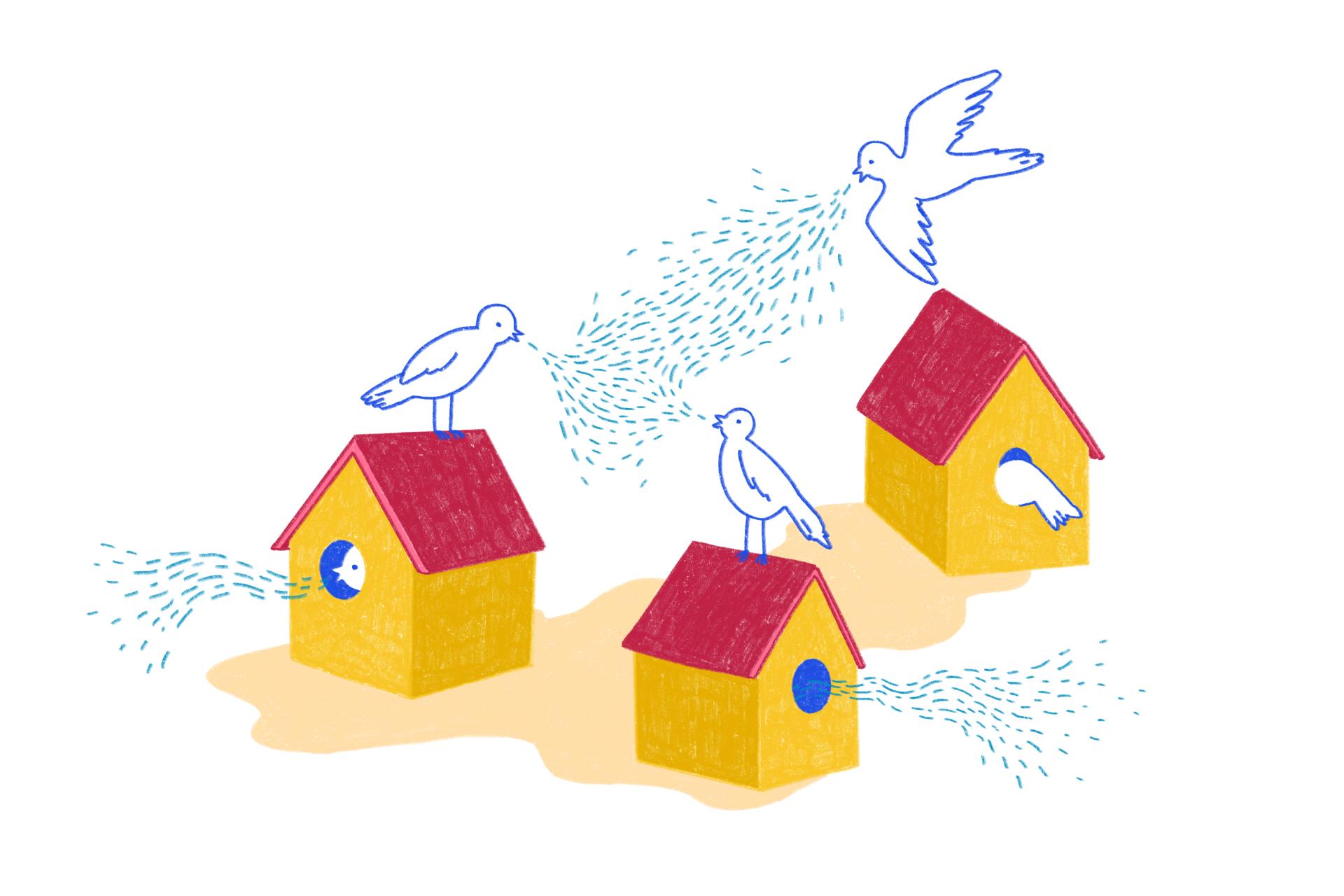 Illustratie huizen en duiven