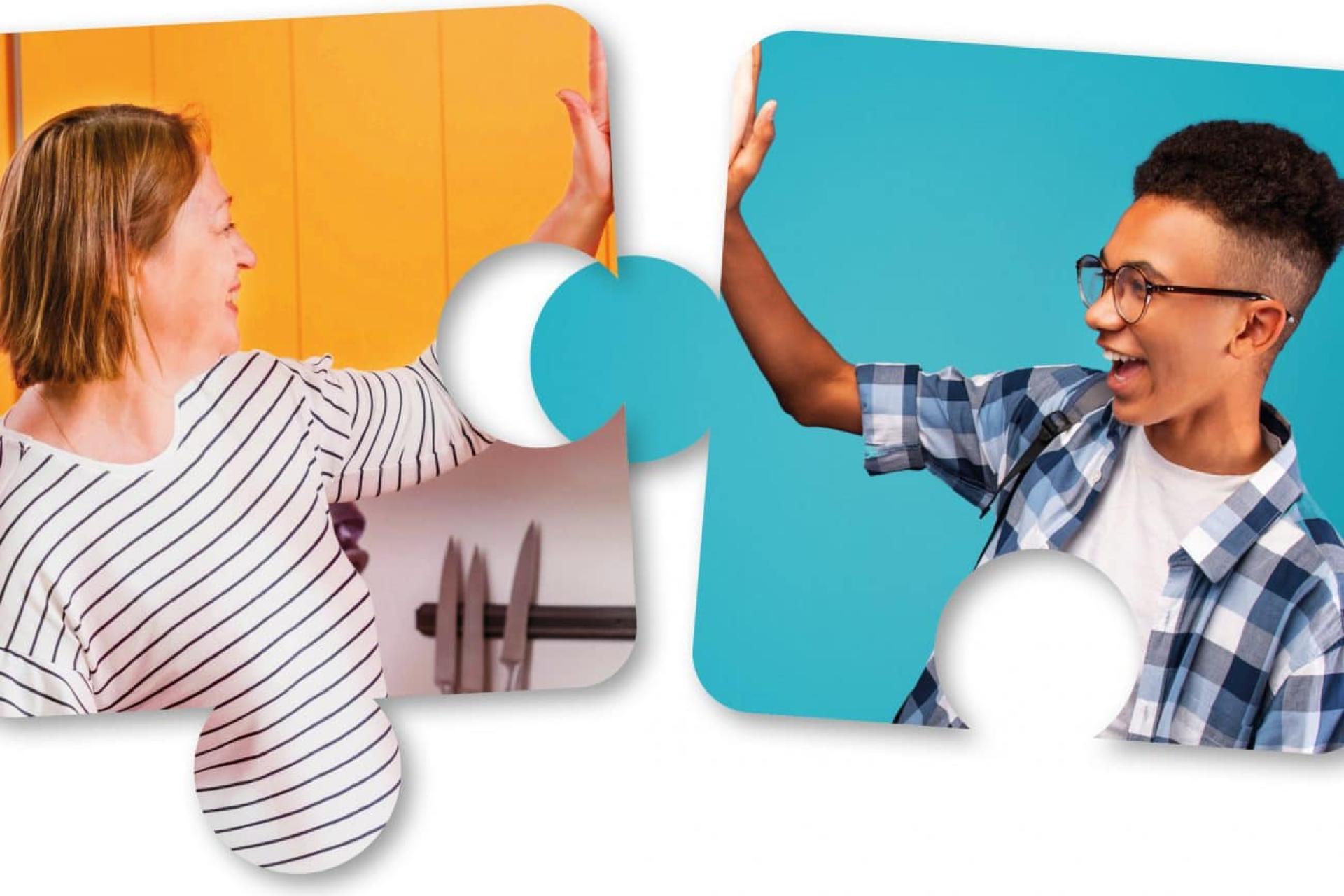 Puzzelstukjes met vrouw en jongen
