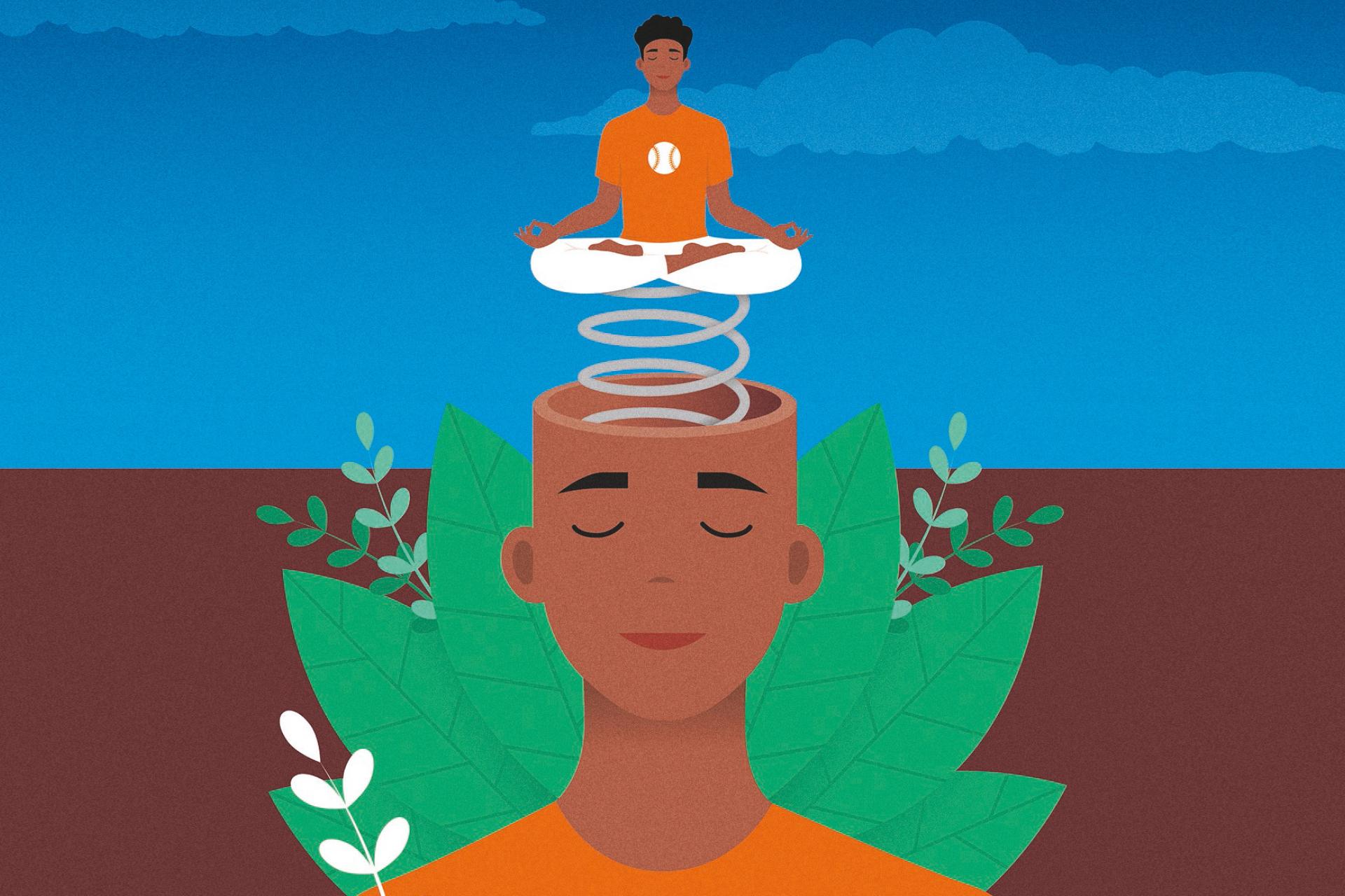 Illustratie figuur zweeft boven groot hoofd