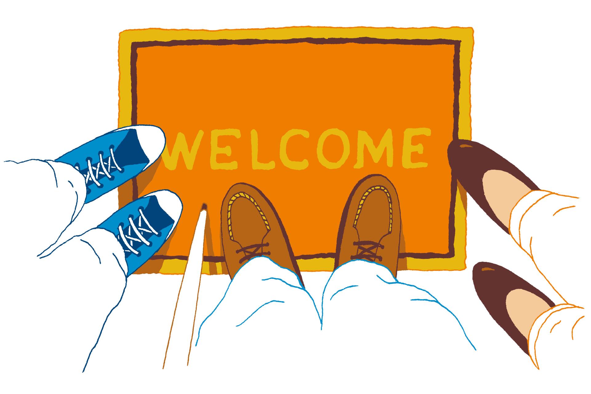 Illustratie voeten op een deurmat