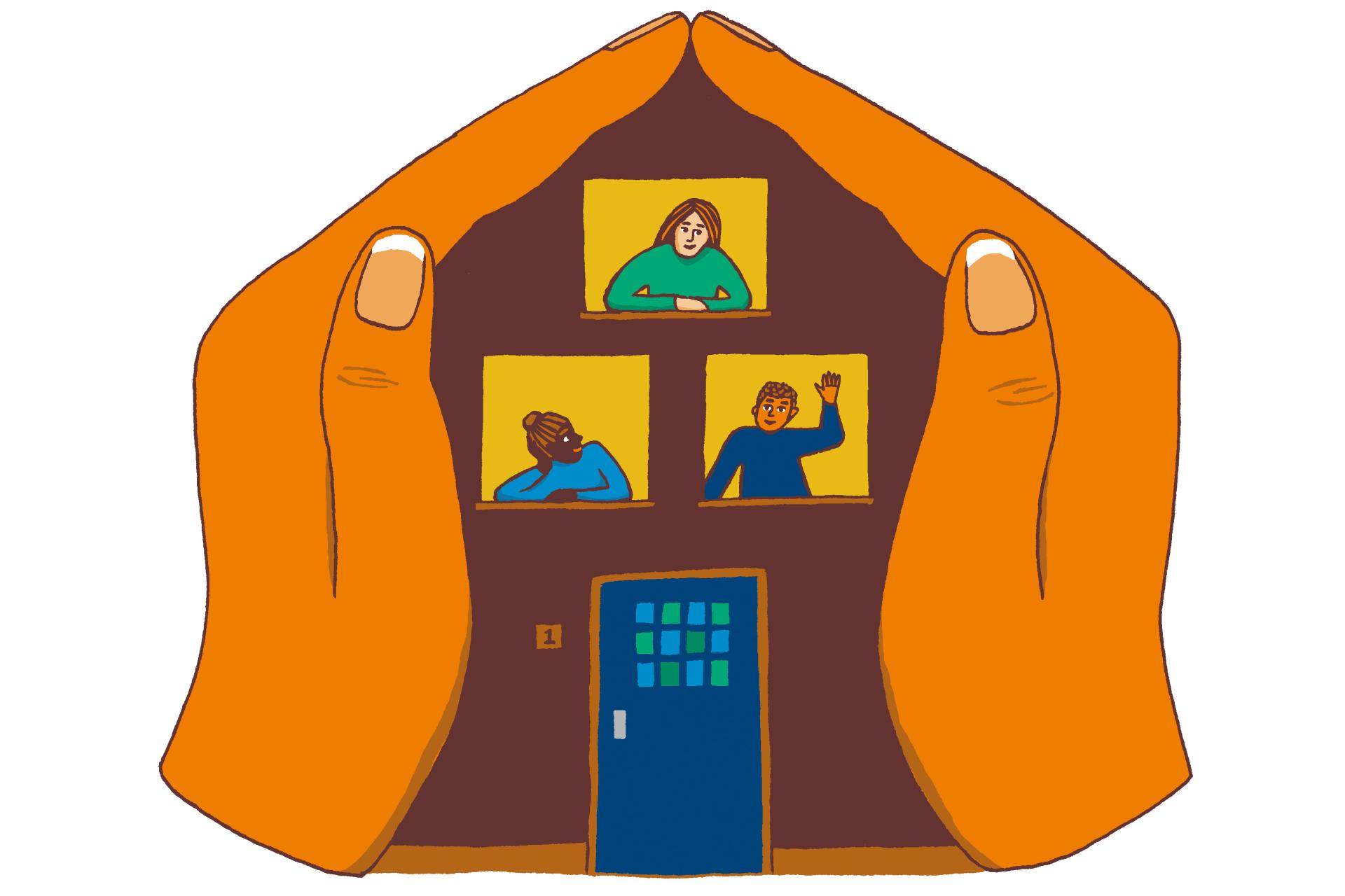 Illustratie van handen beschermend om een huis