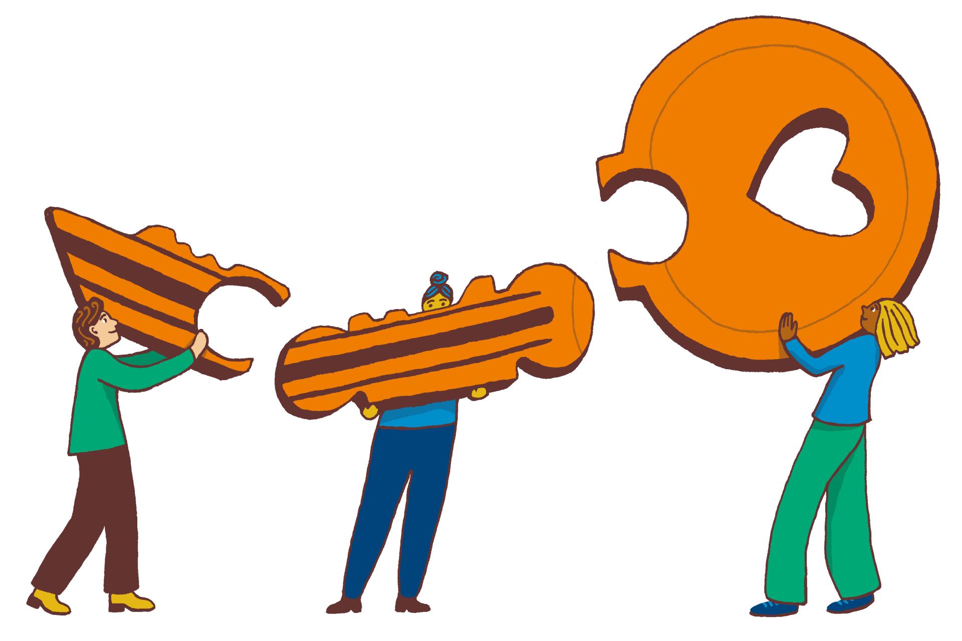 Illustratie figuren tillen een gebroken sleutel