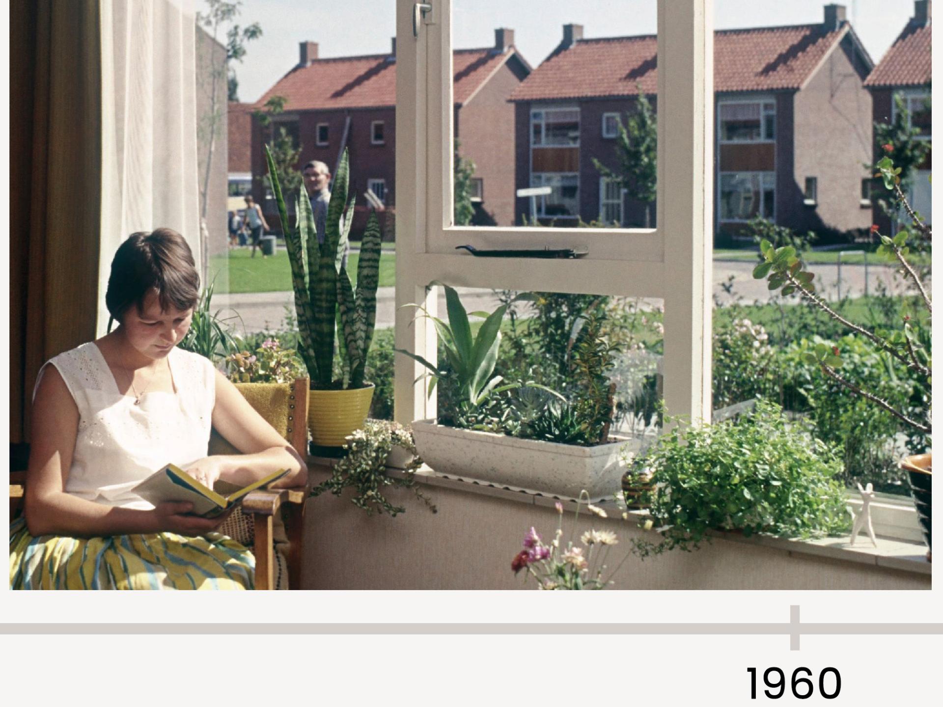 Vrouw leest voor het raam - rond 1960